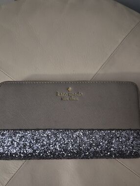 kate spade Beige wallet with silver glitter trim